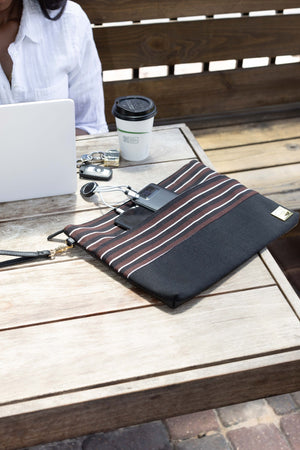 Tise Aso-Oke + Leather Laptop Sleeve - Brown